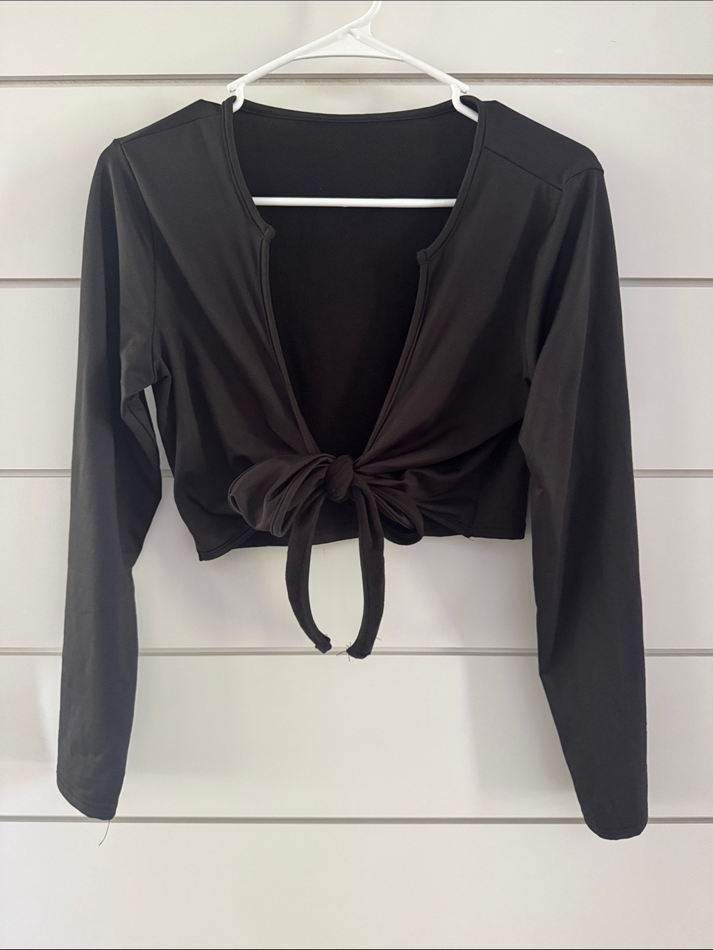 Amazon Black Tie-Front Long Sleeve Crop Top